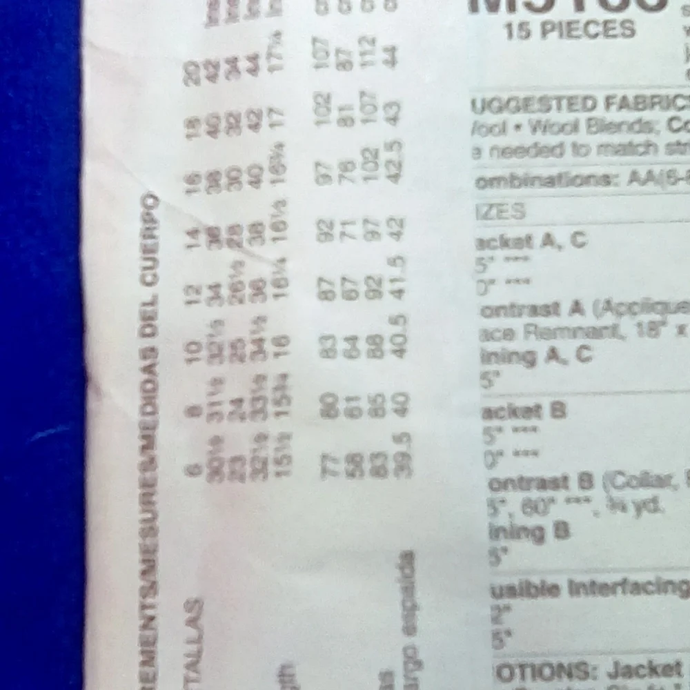 McCalls pattern lined jacket 14-16-18-20